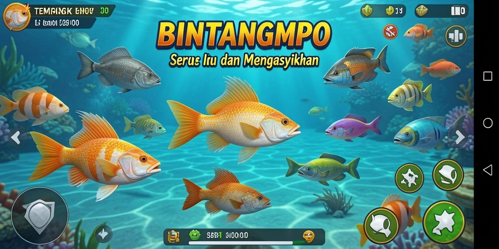 Tangkapan layar BINTANGMPO menunjukkan aksi menembak ikan yang seru.