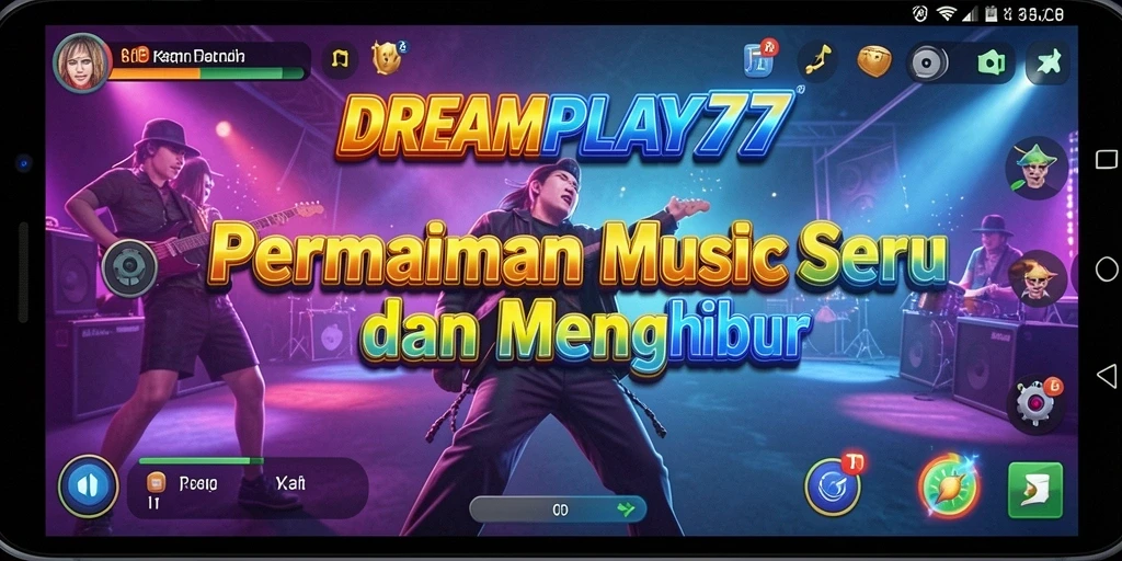 Tangkapan layar gameplay <strong>DREAMPLAY77</strong> menunjukkan keseruan bermain musik.
