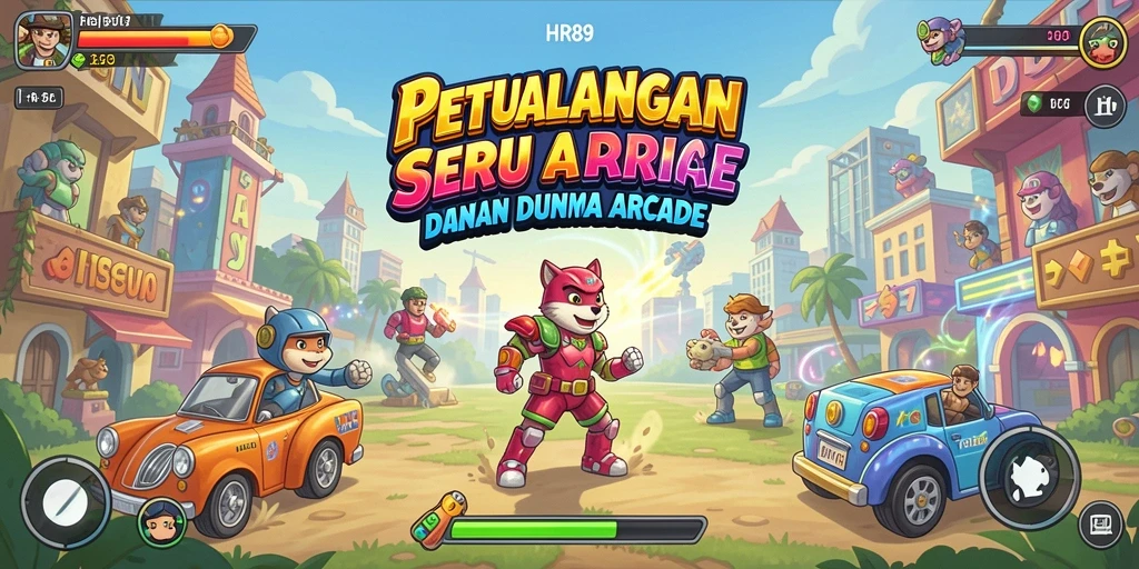 Screenshot utama HR89 menampilkan gameplay Arcade yang seru dan penuh aksi.