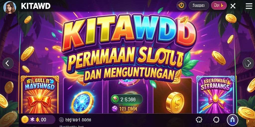 Screenshot permainan Slot KITAWD yang menunjukkan gulungan dan kemenangan.