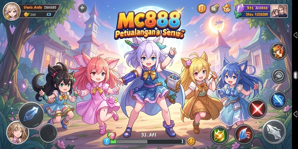 Tampilan gameplay seru dari MC888 dengan karakter anime menarik.