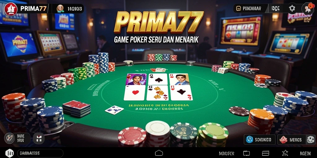 Screenshot utama <strong>PRIMA77</strong> menampilkan aksi seru di meja Poker.