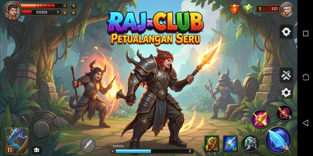 Screenshot utama RAJACLUB menampilkan pertarungan epik di dunia RPG.