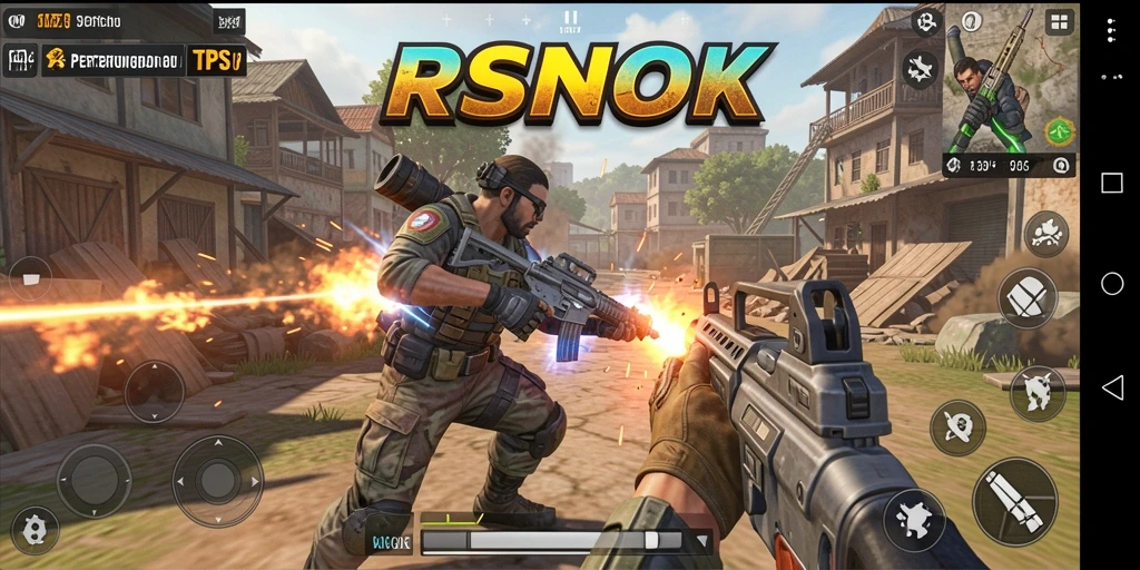 Tangkapan layar gameplay RSNOK menampilkan aksi intens dalam pertempuran TPS.
