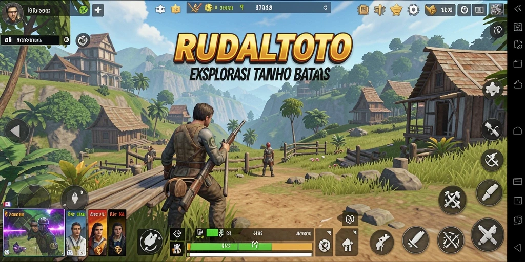 Screenshot utama RUDALTOTO menampilkan aksi gameplay di dunia terbuka.