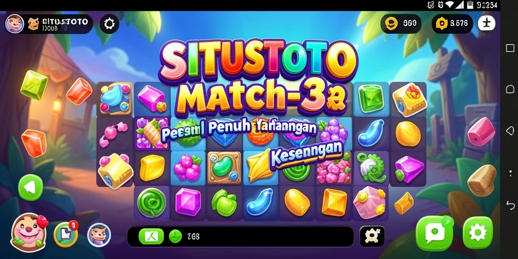 Tampilan gameplay seru di SITUSTOTO, penuh warna dan tantangan Match-3.
