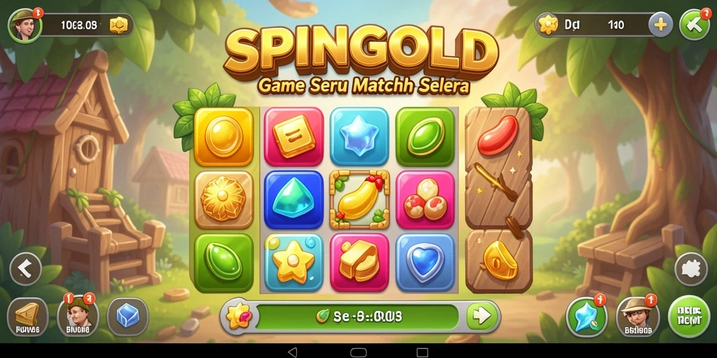 Tampilan gameplay SPINGOLD dengan level Match-3 yang menarik.